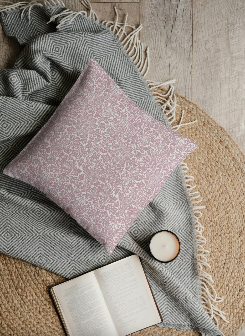 Bird & Anemone Outdoor Pillows William Morris Dusty Rose