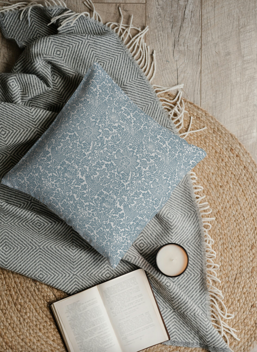 Bird & Anemone Outdoor Pillows William Morris Slate Blue