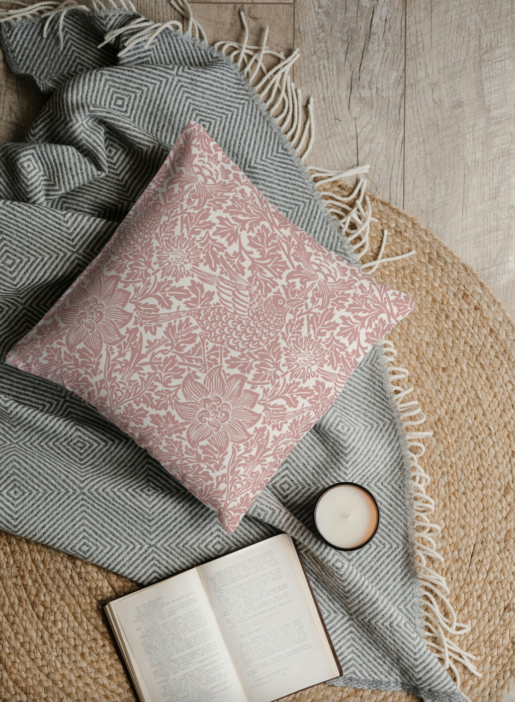 William Morris Outdoor Pillows Bird Anemone Warm Pink