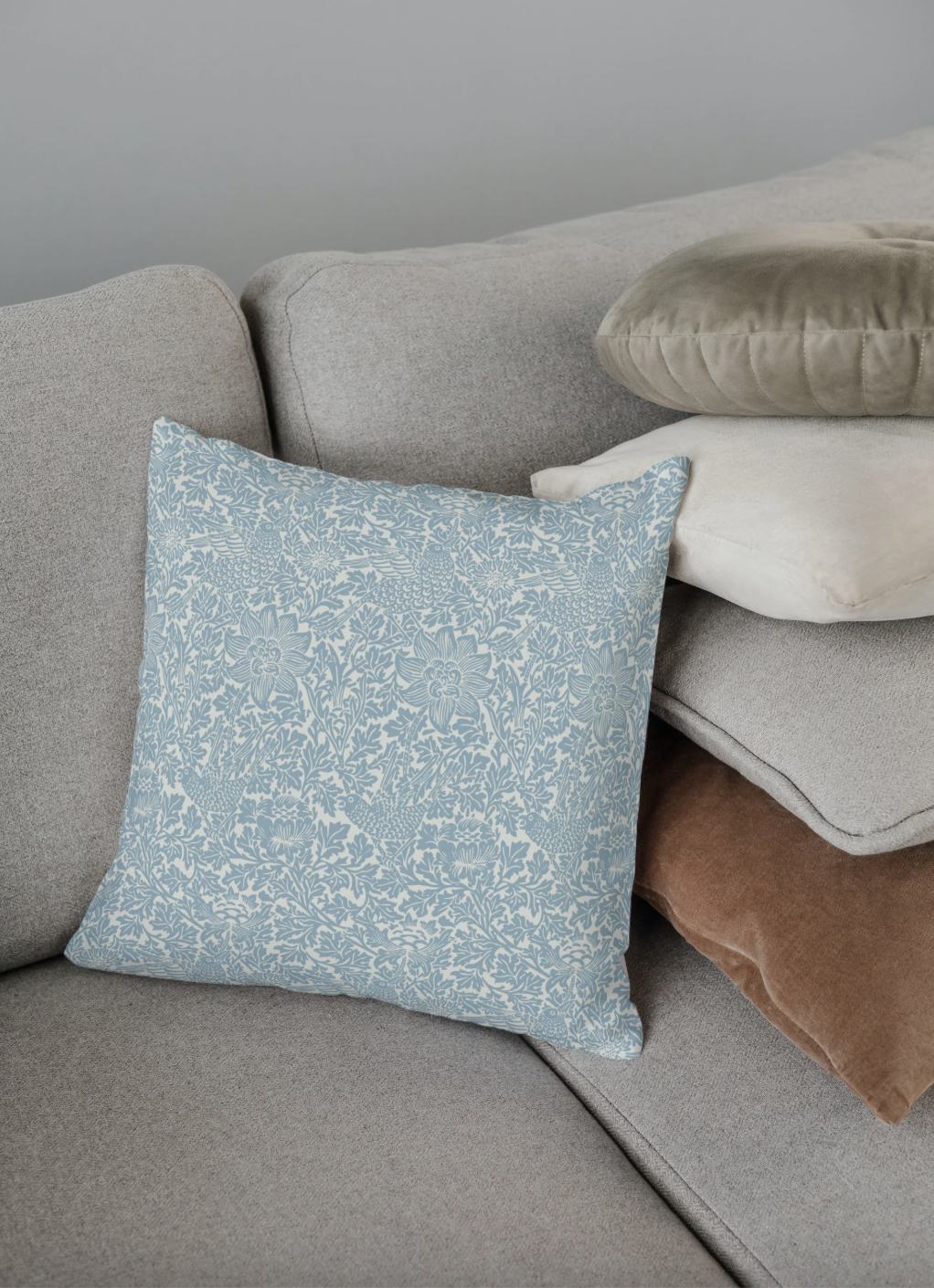 Bird & Anemone Outdoor Pillow William Morris Soft Blue