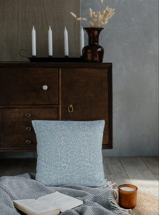 Bird & Anemone Outdoor Pillow William Morris Soft Blue
