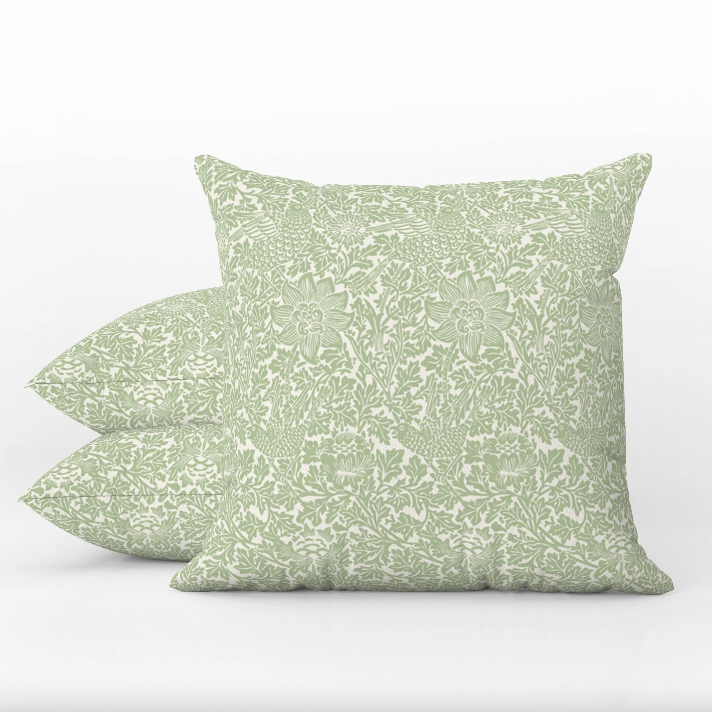 Bird & Anemone Outdoor Pillow William Morris Sage Green