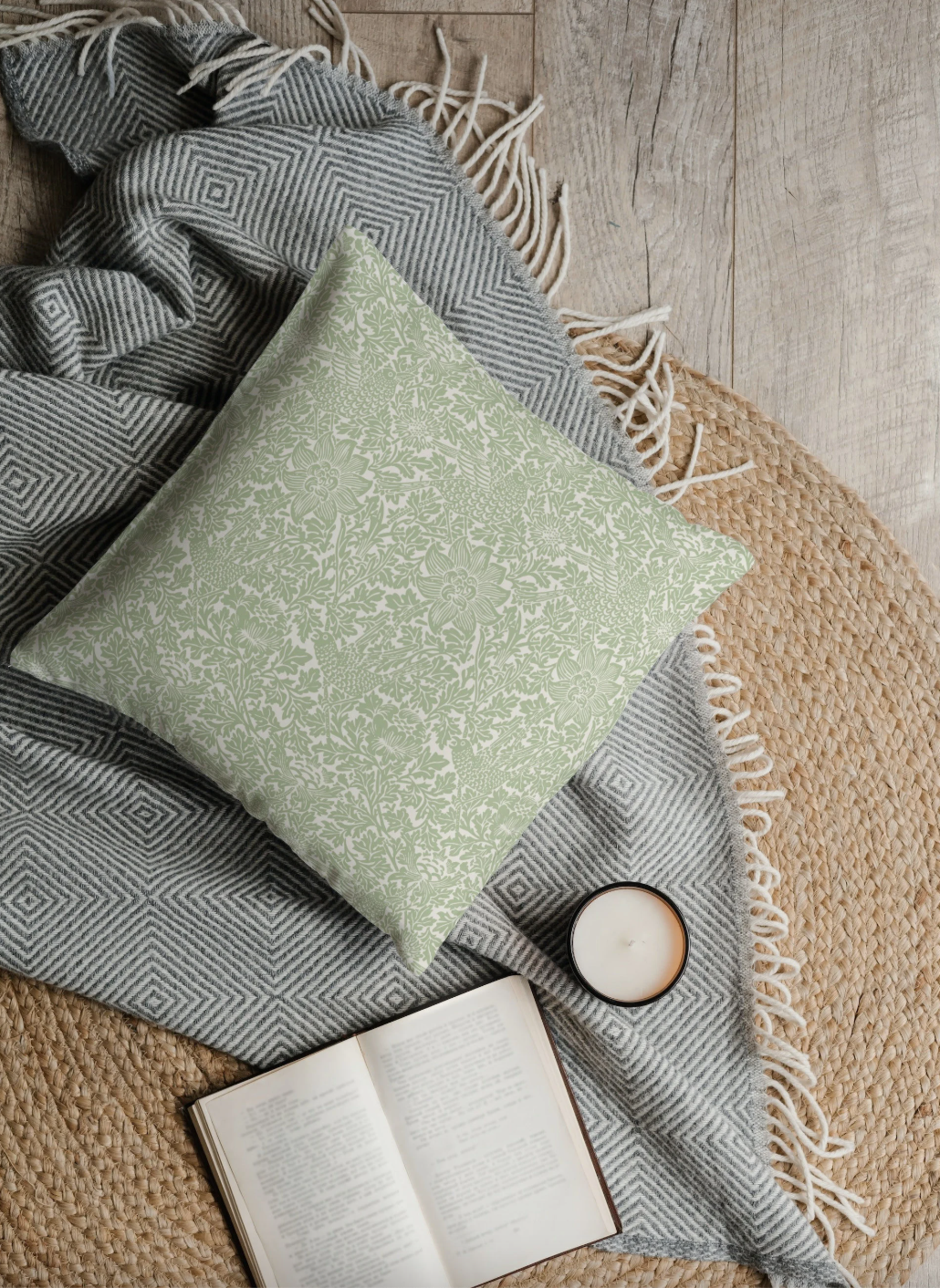 Bird & Anemone Outdoor Pillow William Morris Sage Green