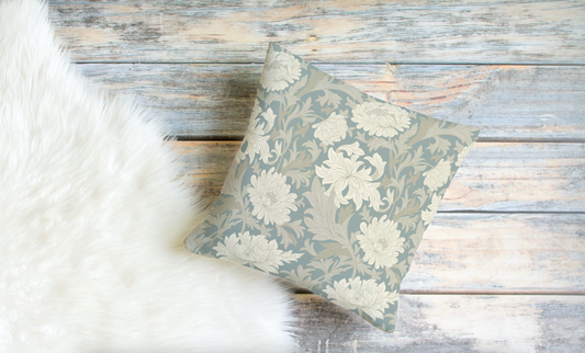 Chrysanthemum Outdoor Pillows William Morris Misty Gray