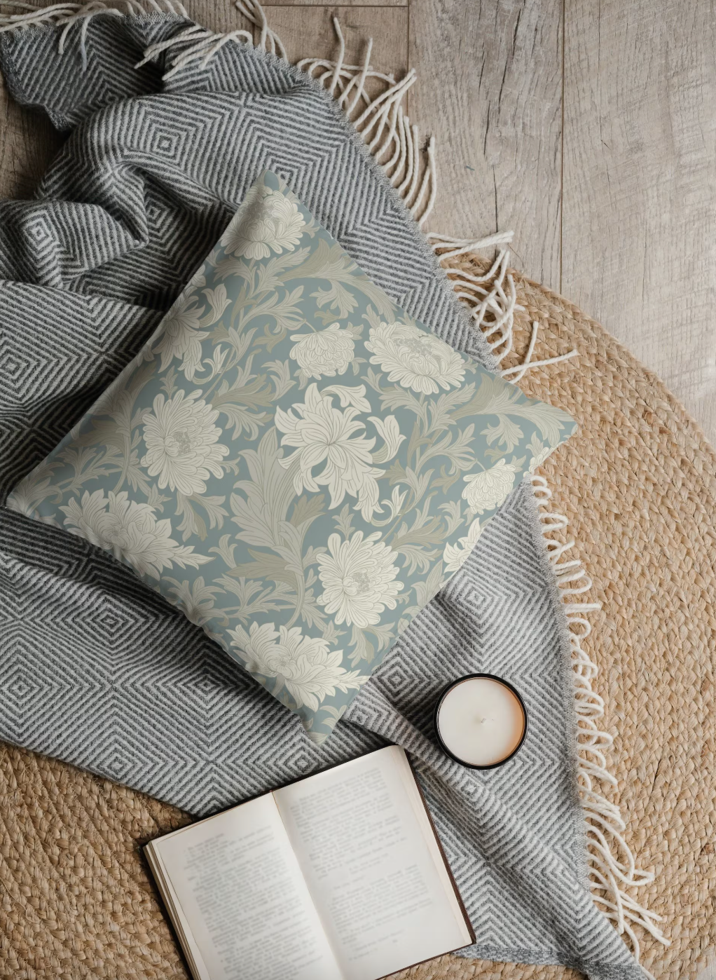 Chrysanthemum Outdoor Pillows William Morris Misty Gray