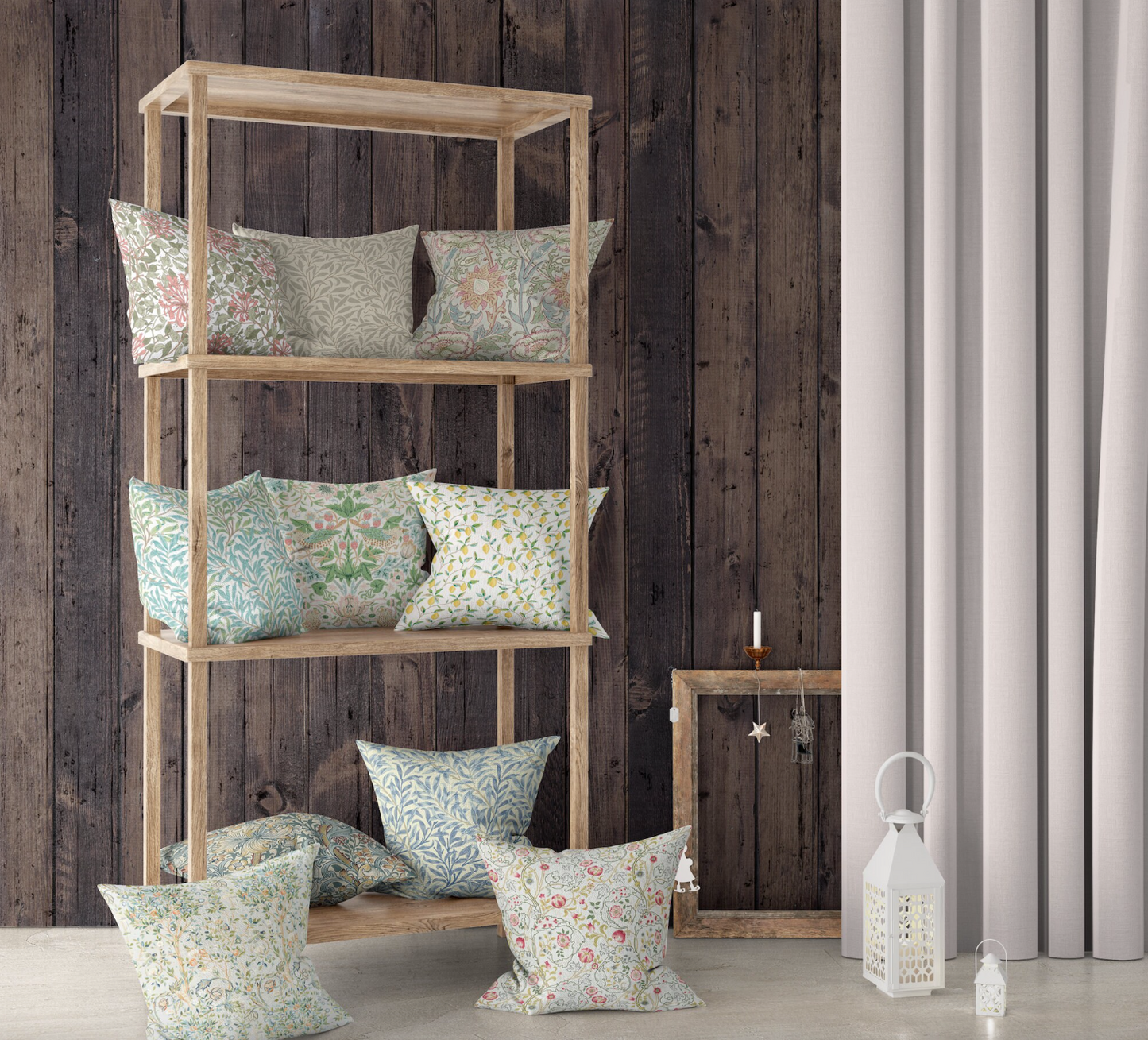 Honeysuckle Outdoor Pillows William Morris Soft Green Pink