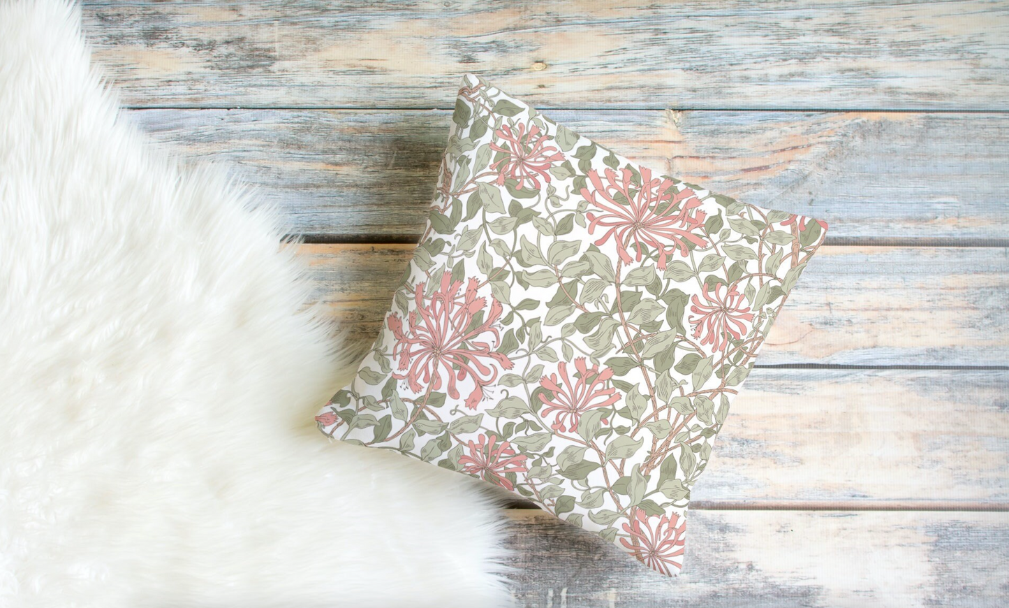 Honeysuckle Outdoor Pillows William Morris Soft Green Pink