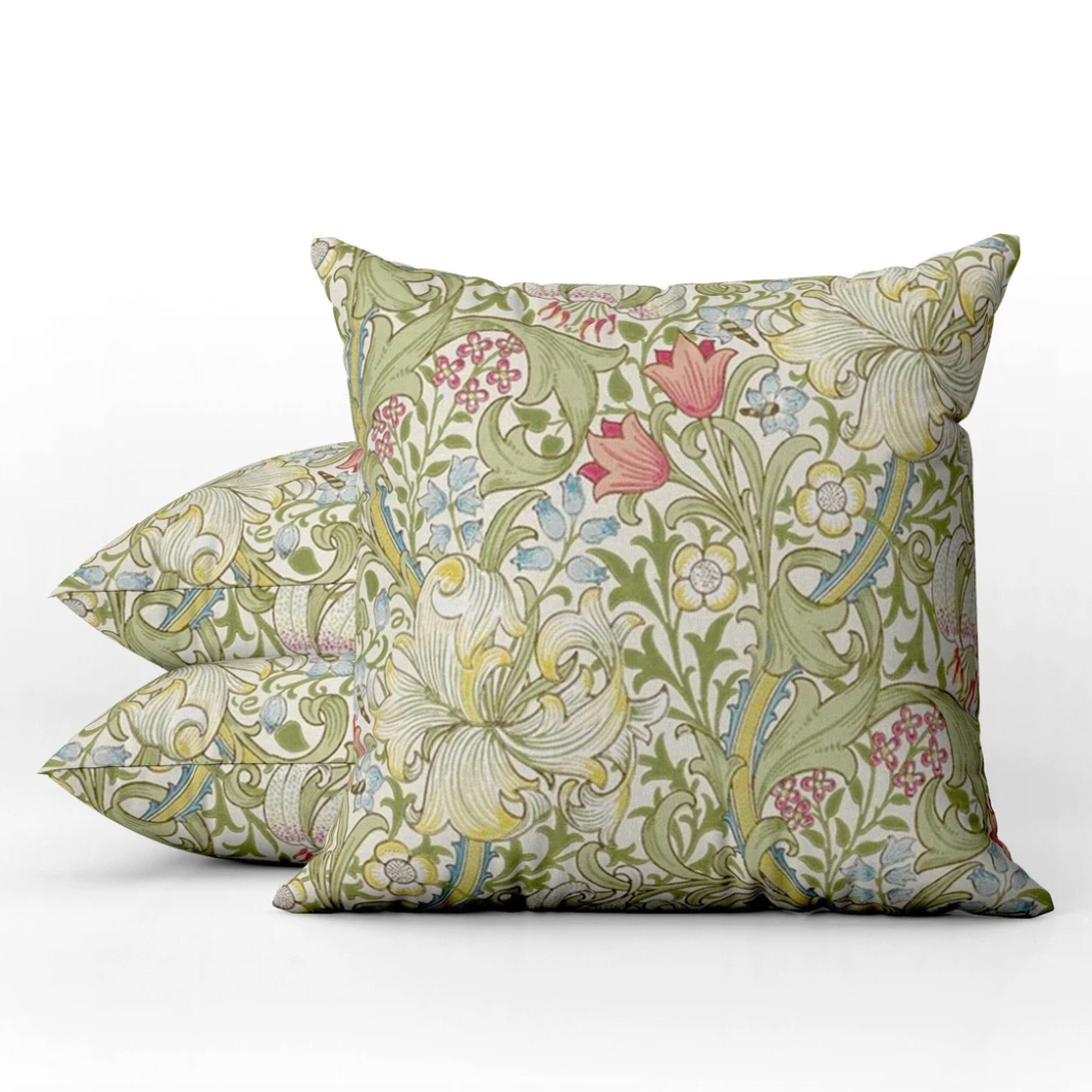 Golden Lily Outdoor Pillows William Morris Green & Red