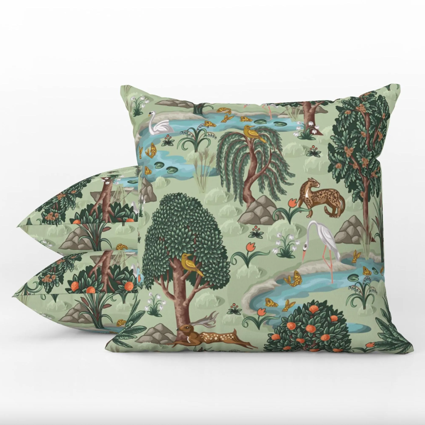 Medeina Outdoor Pillows Fantasy Forest Creatures Green