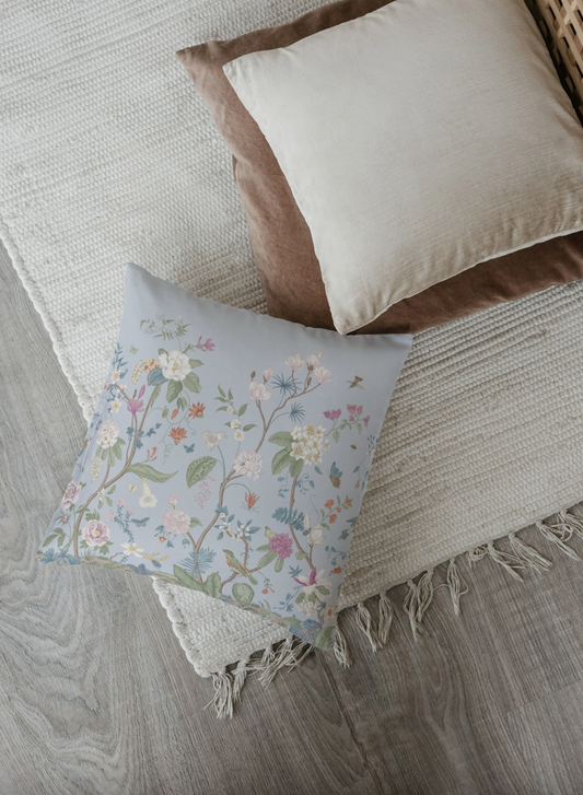 Chinoiserie Fresco Outdoor Pillows Misty Blue Floral