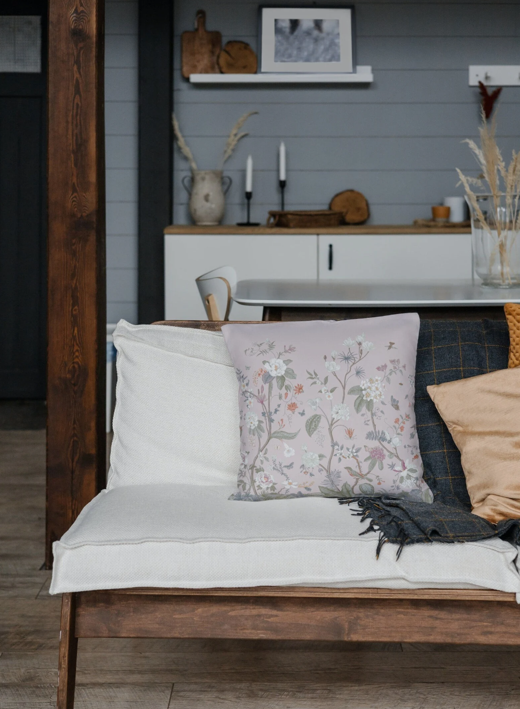 Chinoiserie Fresco Outdoor Pillows Light Blush Pink Floral
