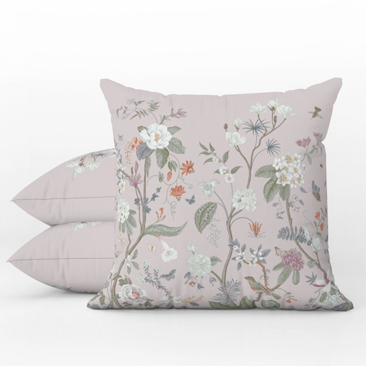 Chinoiserie Fresco Outdoor Pillows Light Blush Pink Floral