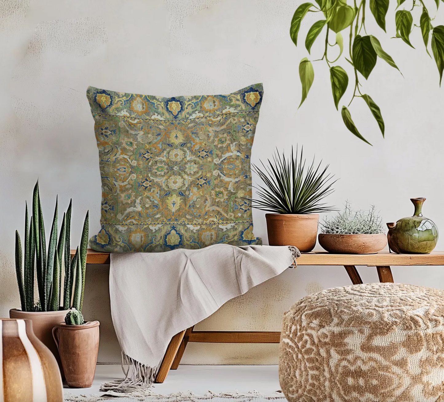 Polonaise Outdoor Pillows Sage Green Gold