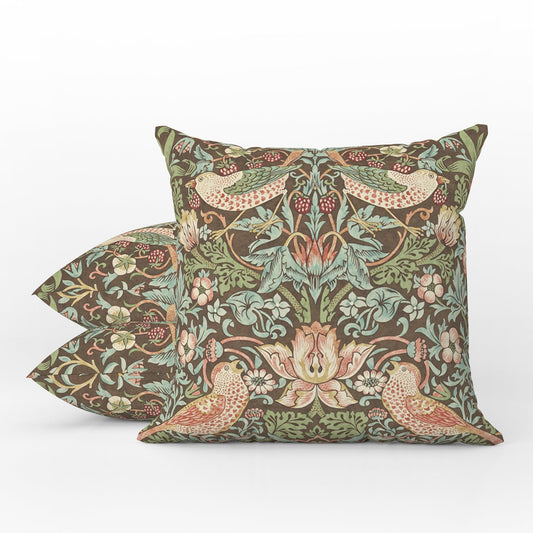 Strawberry Thief Outdoor Pillows William Morris Brown