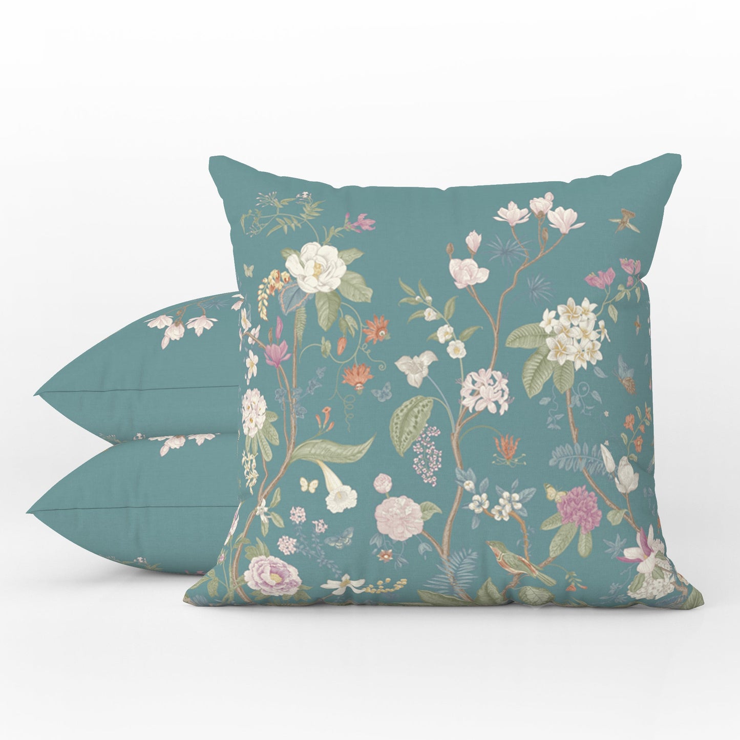 Chinoiserie Fresco Outdoor Pillows Teal Floral