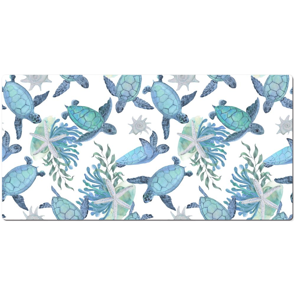 Sea Turtles Floral Desk Mat Watercolor Blue Art