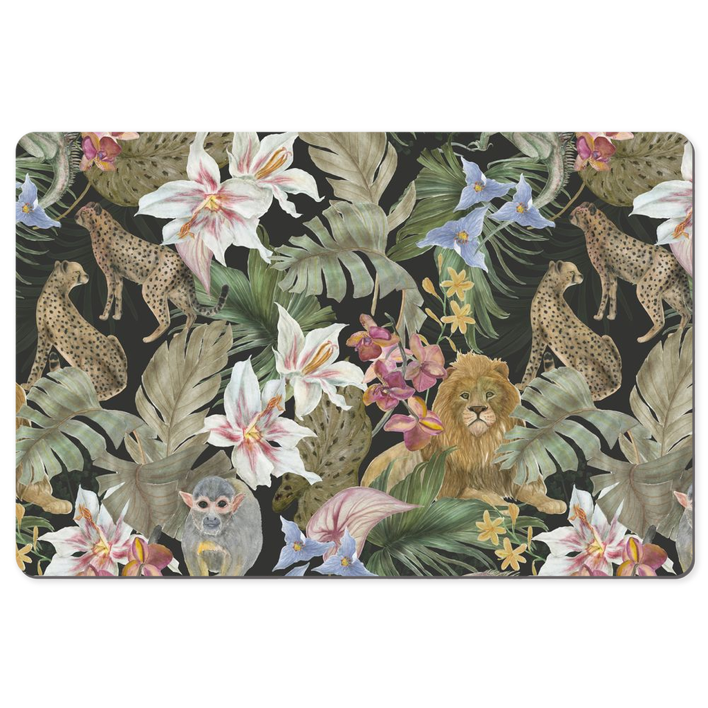 Dark Jungle Floral Desk Mat Watercolor Art