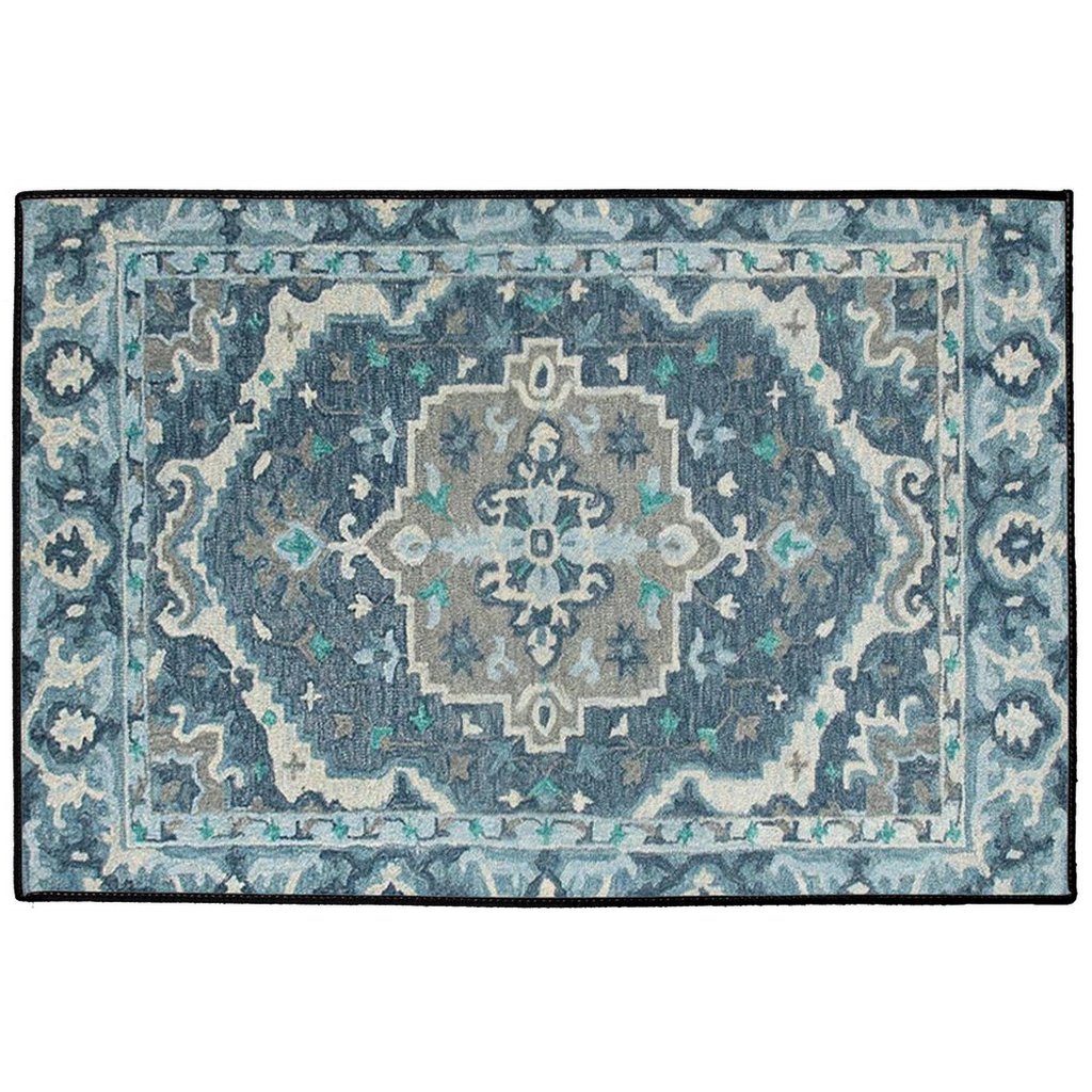 Qajar Persian Indoor/Outdoor Floor Mat Blue Gray