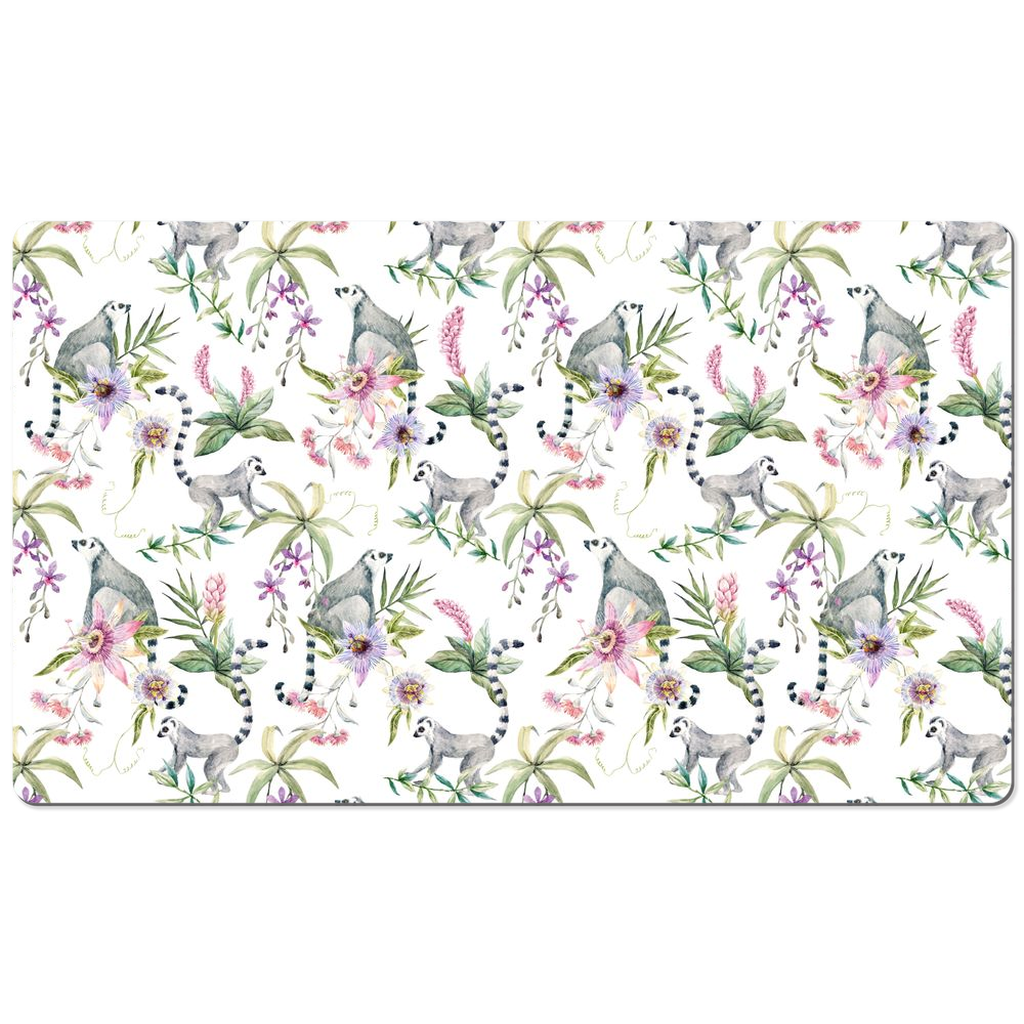 Lemurs Floral Desk Mat White & Pink