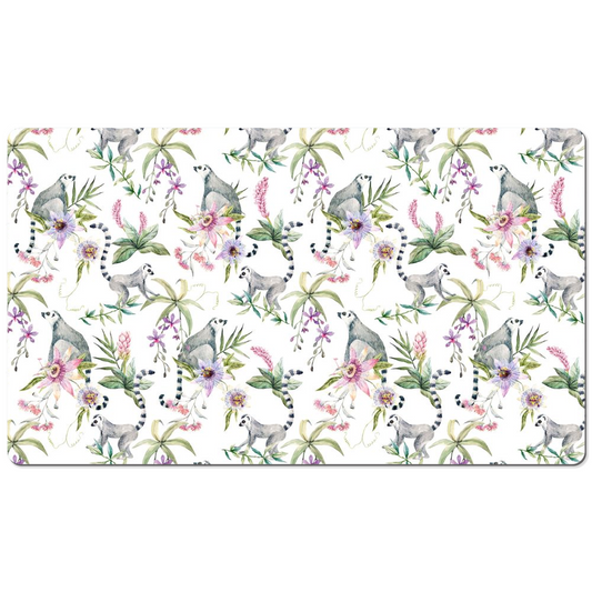 Lemurs Floral Desk Mat White & Pink