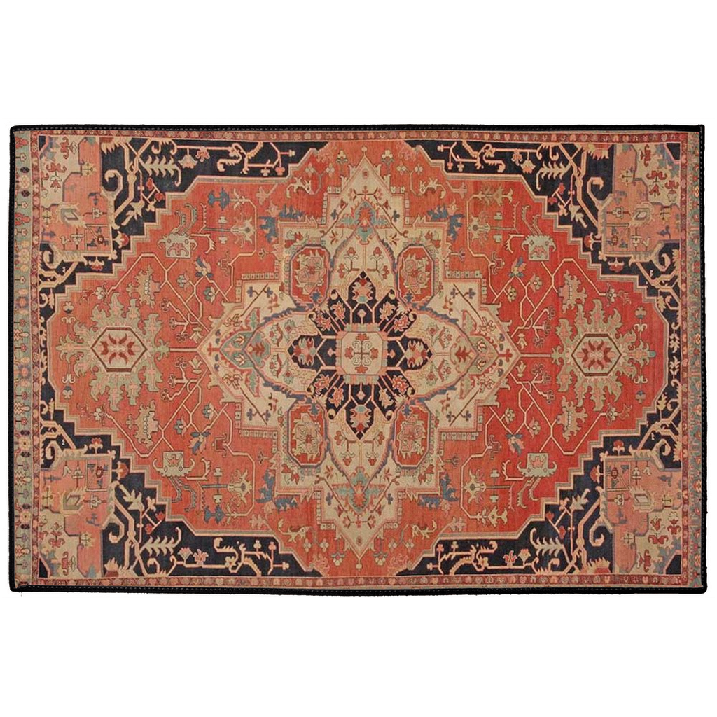 Heriz Serapi Persian Indoor/Outdoor Floor Mat Antique Brick Red Black