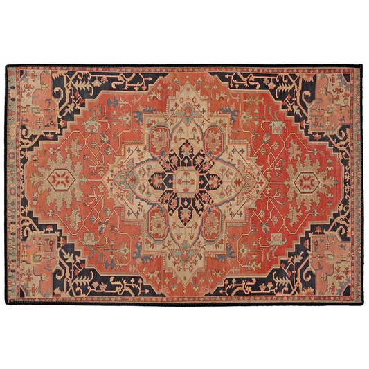 Heriz Serapi Persian Indoor/Outdoor Floor Mat Antique Brick Red Black