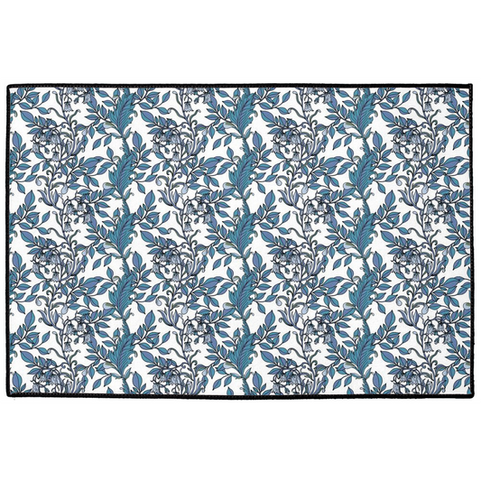 Floral Indoor/Outdoor Floor Mat William Morris Blue White