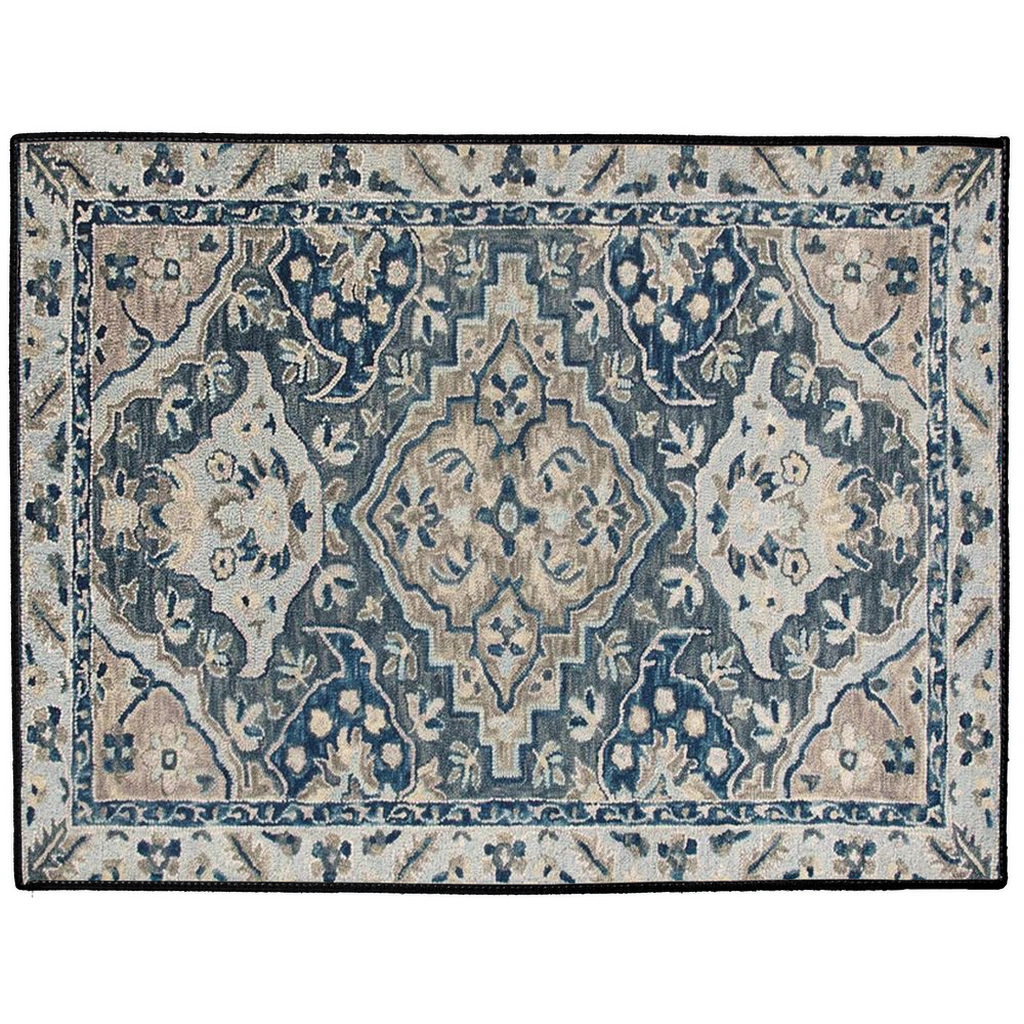 Bukhara Persian Indoor/Outdoor Floor Mat Black Blue Greige