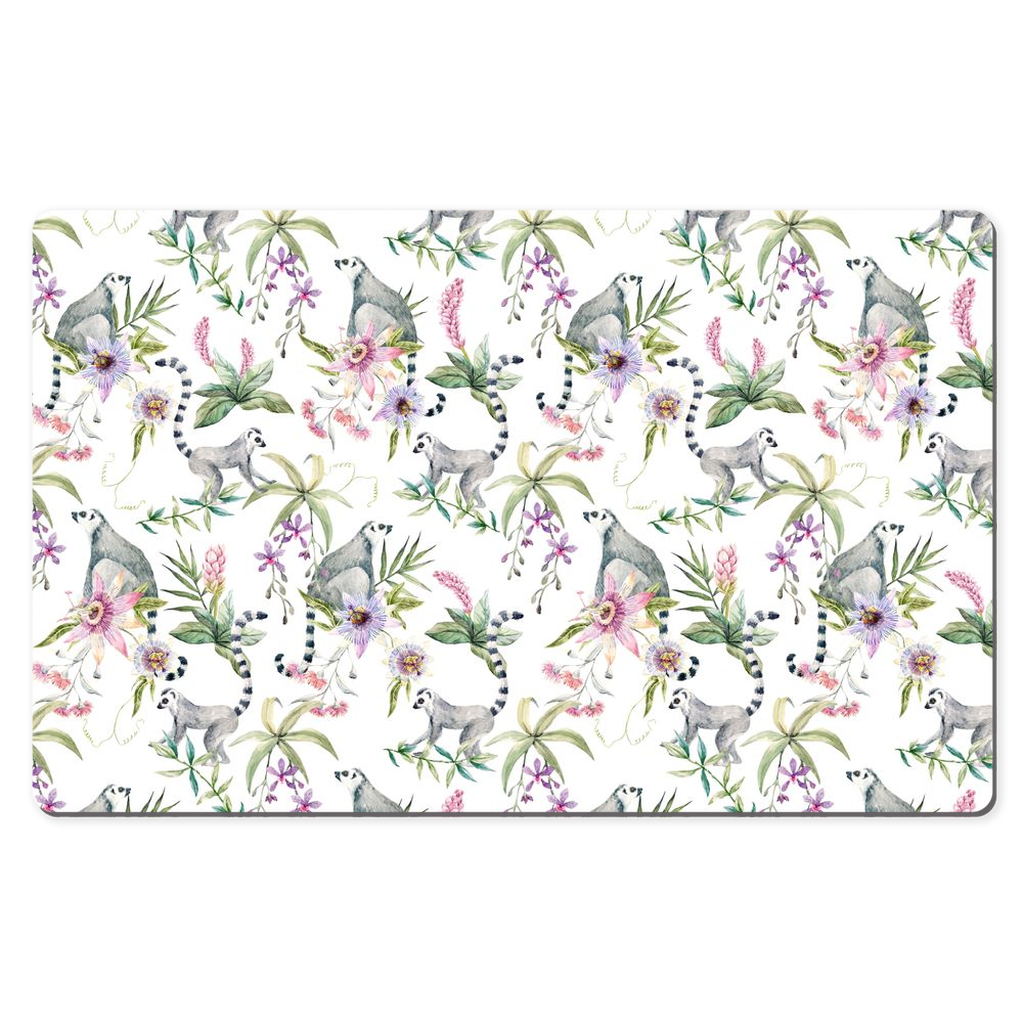 Lemurs Floral Desk Mat White & Pink