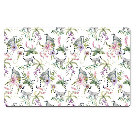 Lemurs Floral Desk Mat White & Pink