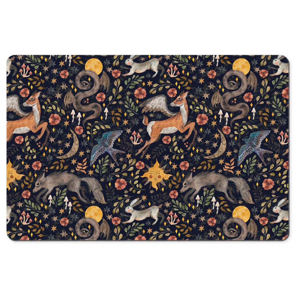 Magical Woodland Desk Mat Black Botanical