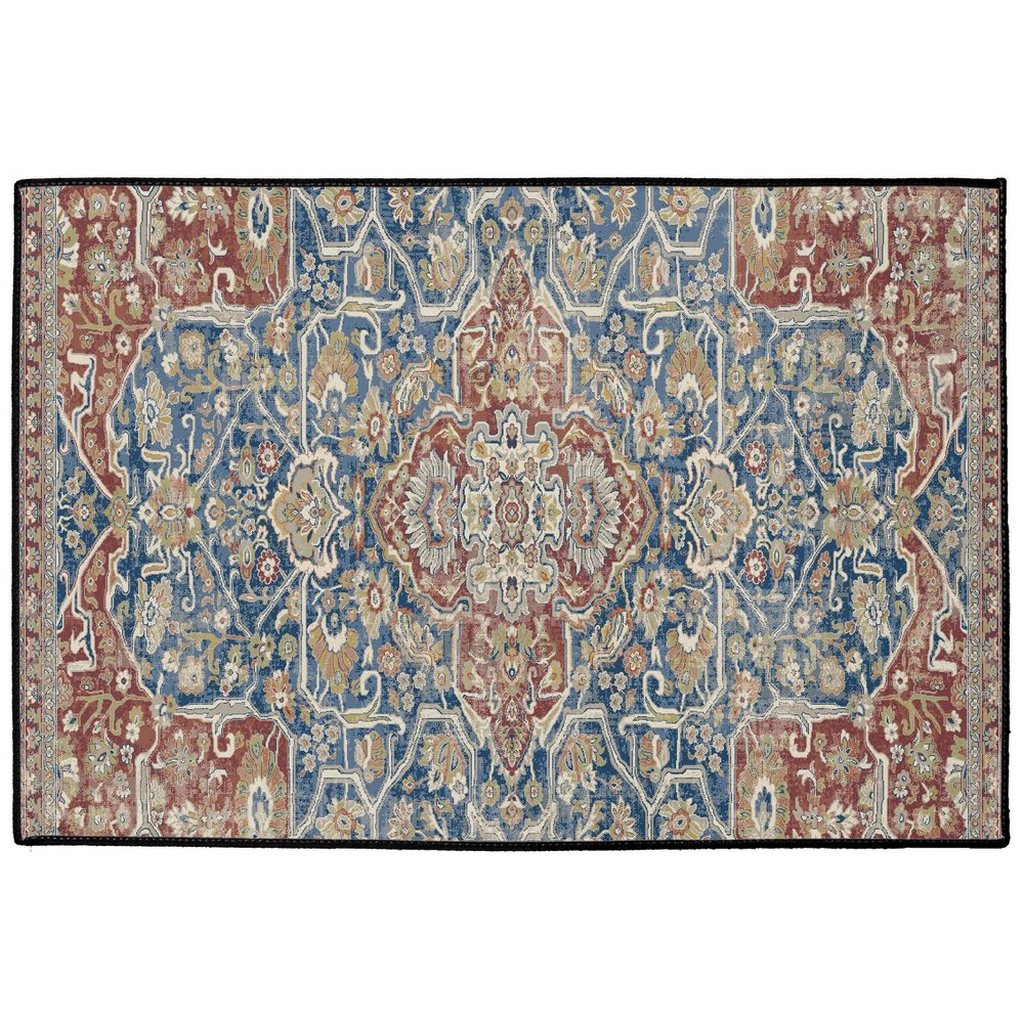 Mandana Persian Indoor/Outdoor Floor Mat Faded Blue Red