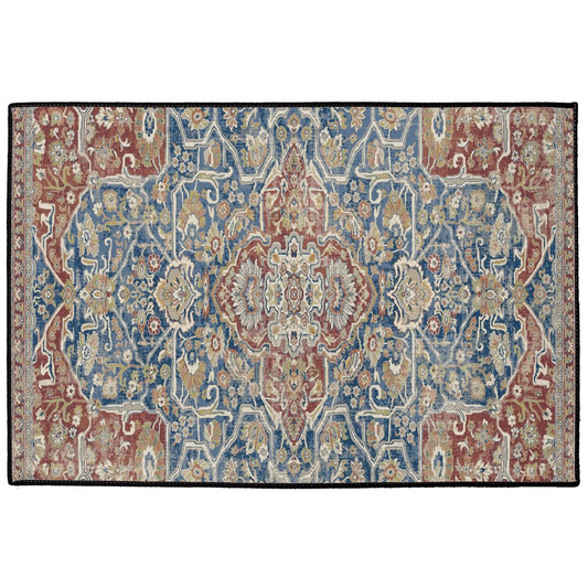 Mandana Persian Indoor/Outdoor Floor Mat Faded Blue Red