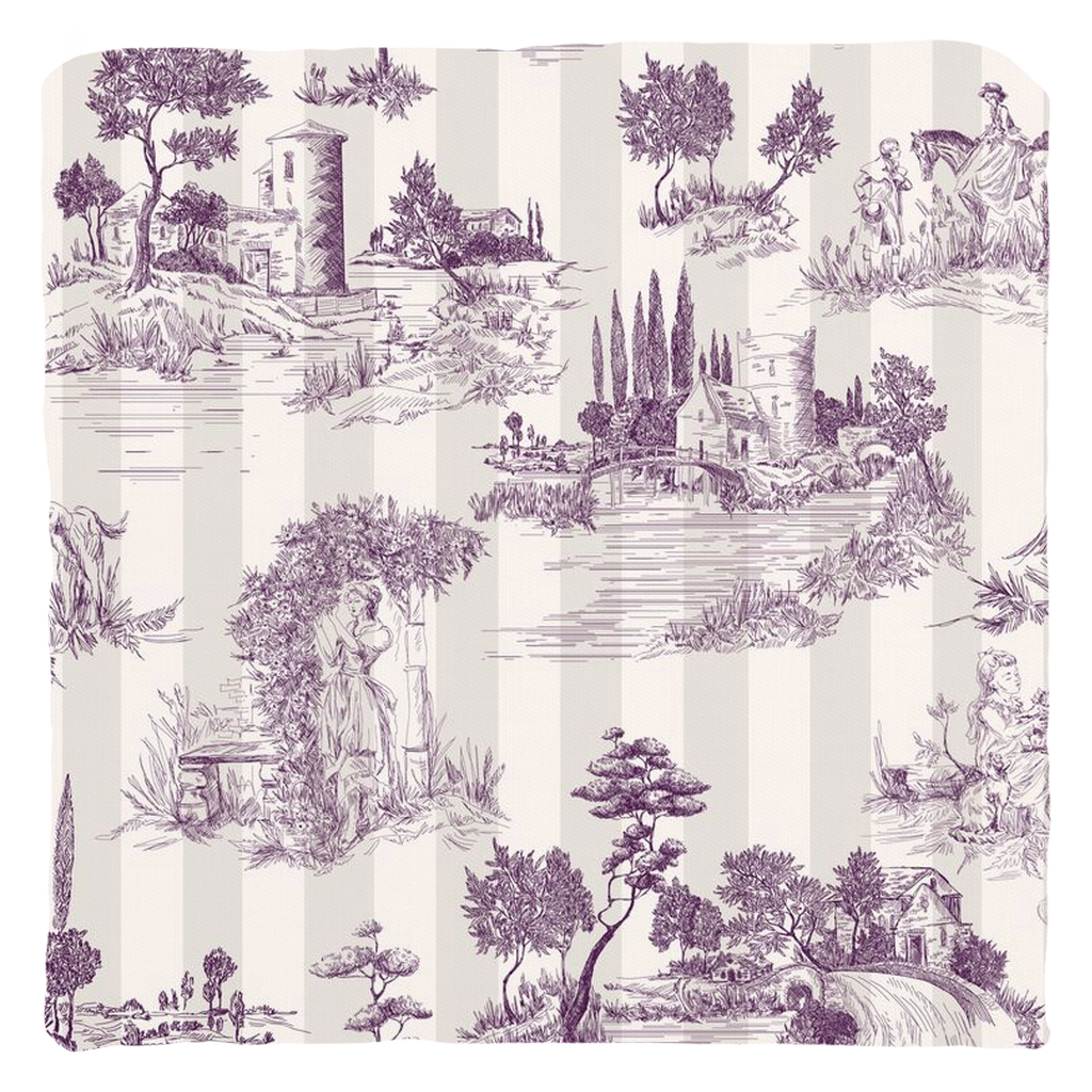 Vintage French Cotton Pillows Plum Cream Stripe Toile de Jouy