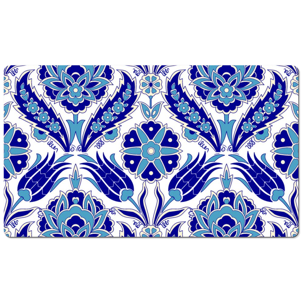 Ottoman Desk Mat Blue & White Arabesque