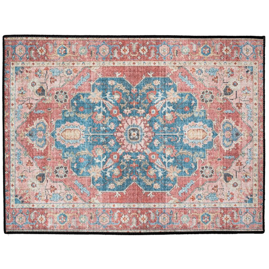 Arjan Persian Indoor/Outdoor Floor Mat Faded Red Blue