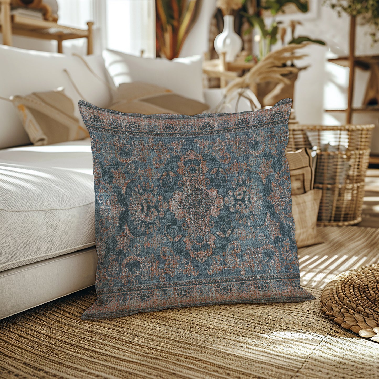 Persepolis Persian Outdoor Pillows Faded Blue Rust