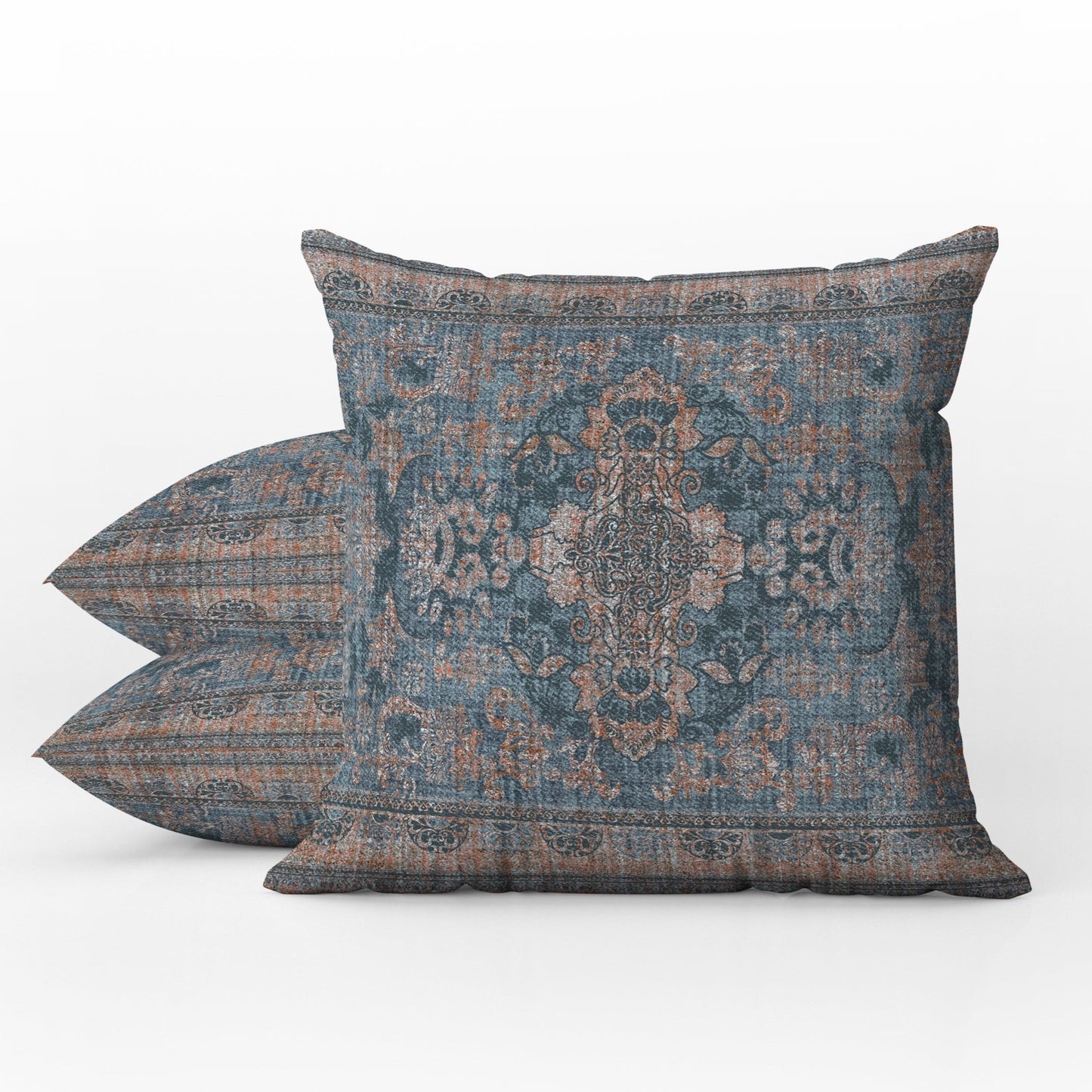 Persepolis Persian Outdoor Pillows Faded Blue Rust