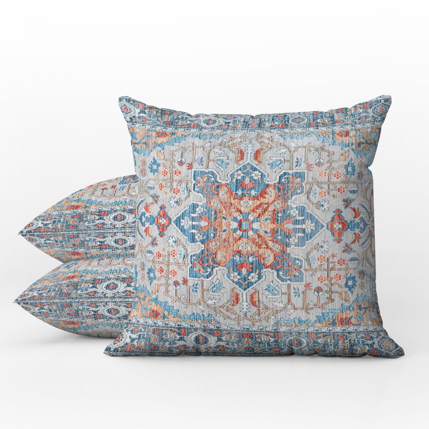 Tabriz Persian Outdoor Pillows Faded Blue Terracotta