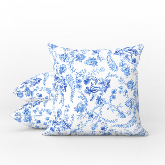 Paisley Outdoor Pillows Chinoiserie Blue Floral