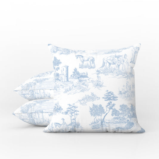 French Outdoor Pillows Chinoiserie Light Blue & White