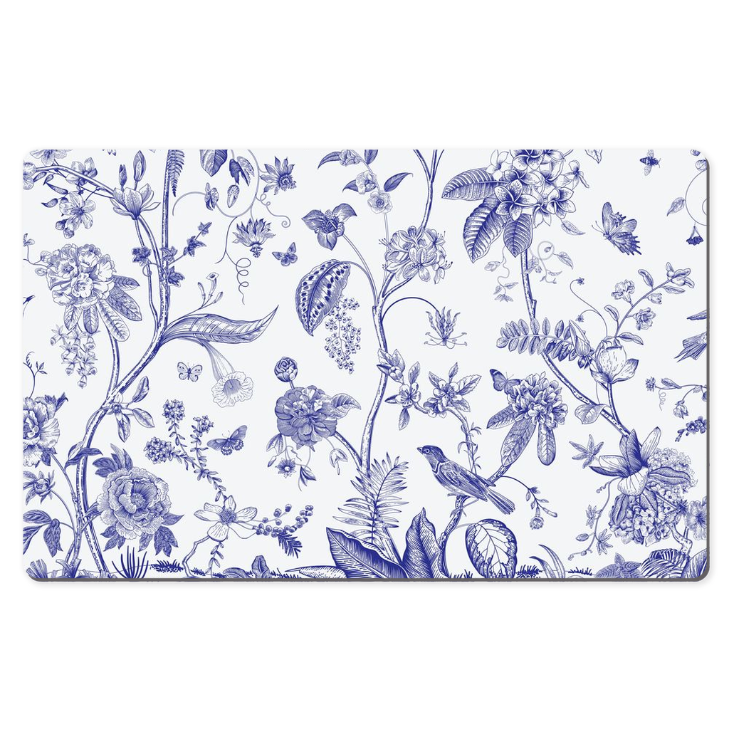 Chinoiserie Desk Mat Blue Toile de Jouy Floral