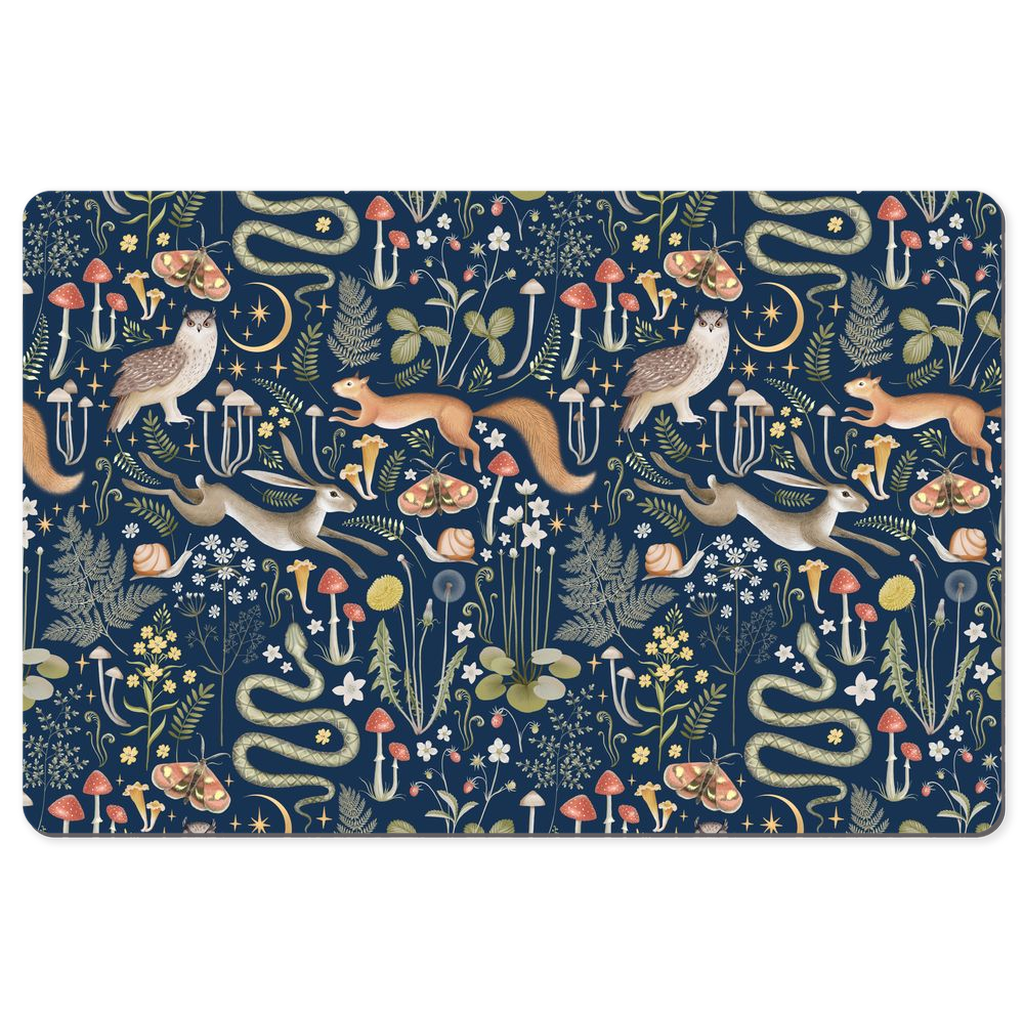 Enchanted Woodland Midnight Blue Desk Mat Magical Animals