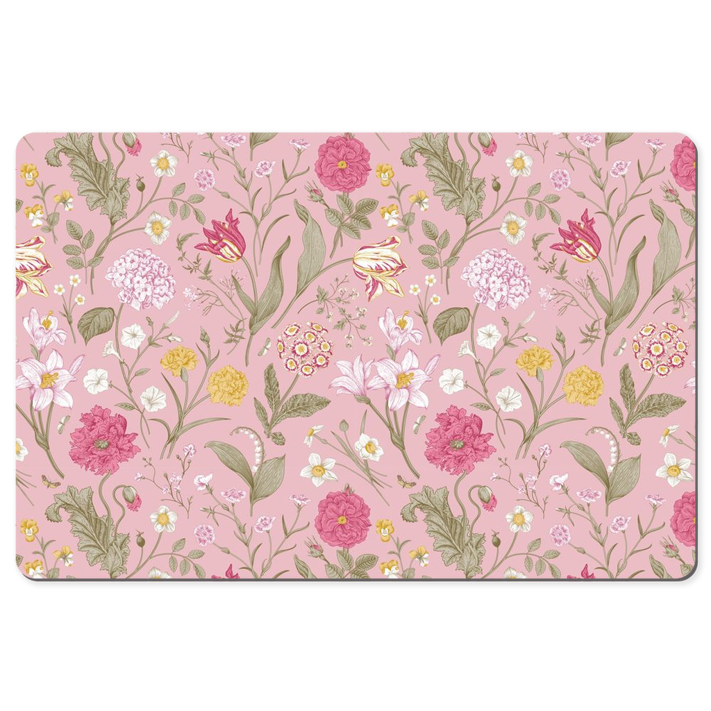 Pink Floral Desk Mat Cottage Garden Flowers