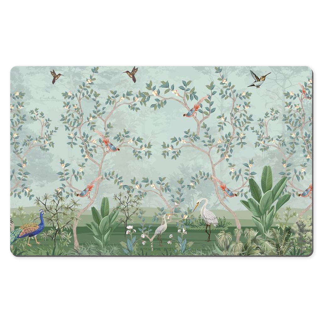 Chinoiserie Desk Mat Blue Bird Garden Botanical