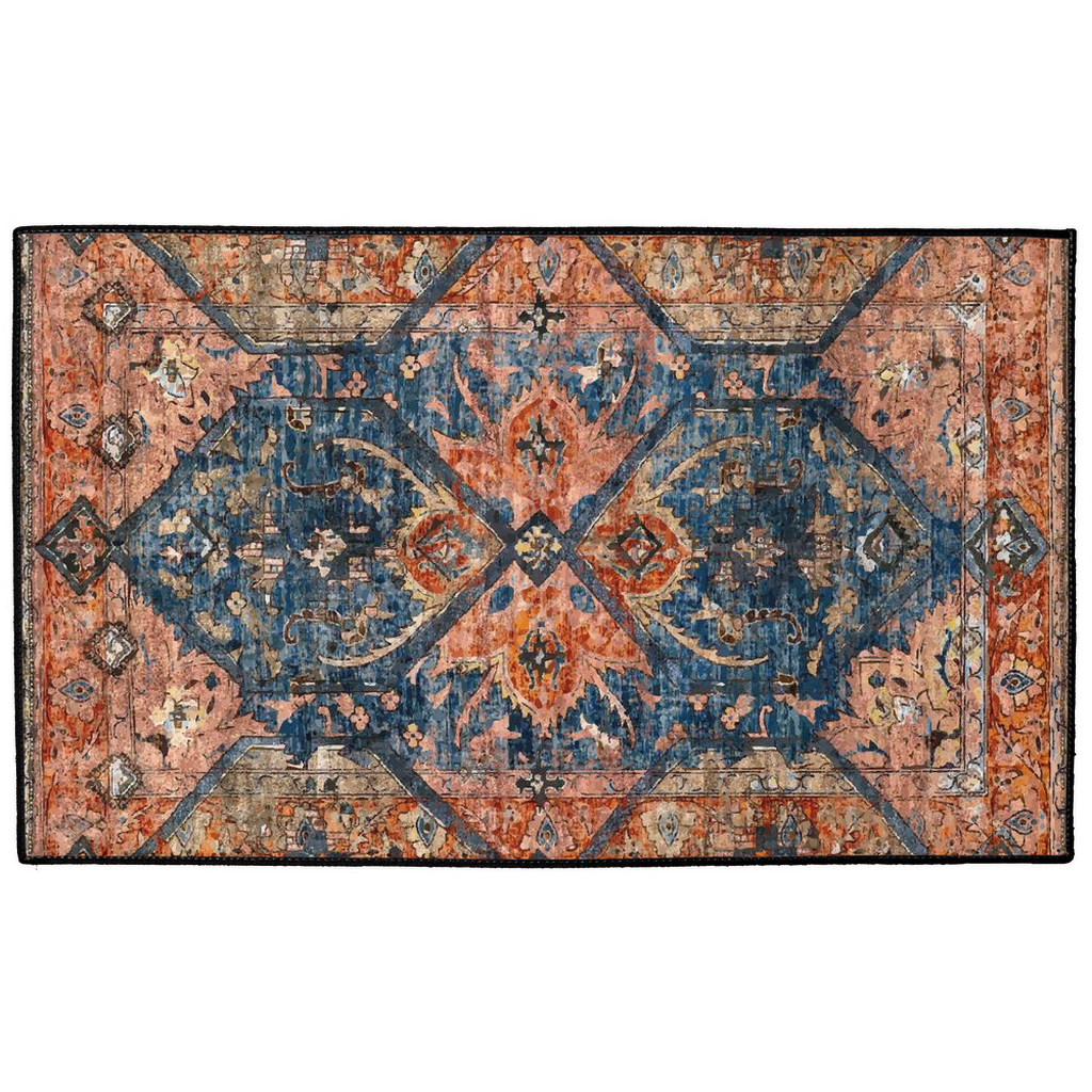 Khaju Persian Indoor/Outdoor Floor Mat Antique Blue Rust Red