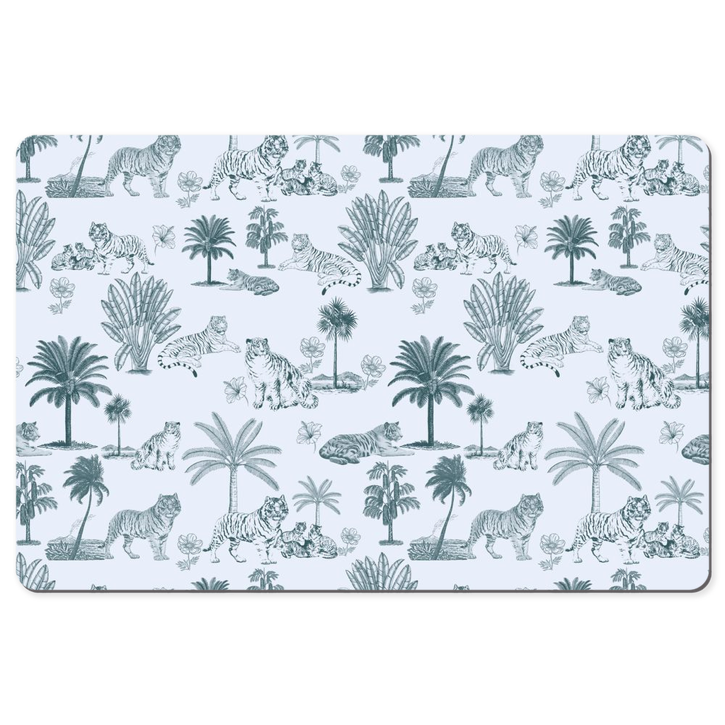 Chinoiserie Desk Mat Tiger Palm Lilac Teal Toile de Jouy