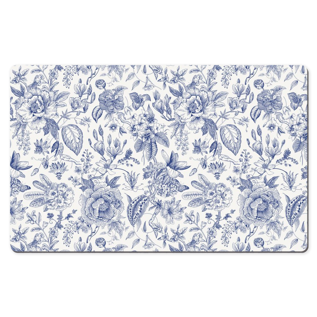 Cottage Garden Desk Mat Blue Toile de Jouy Floral