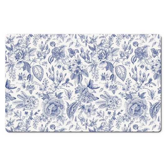 Cottage Garden Desk Mat Blue Toile de Jouy Floral