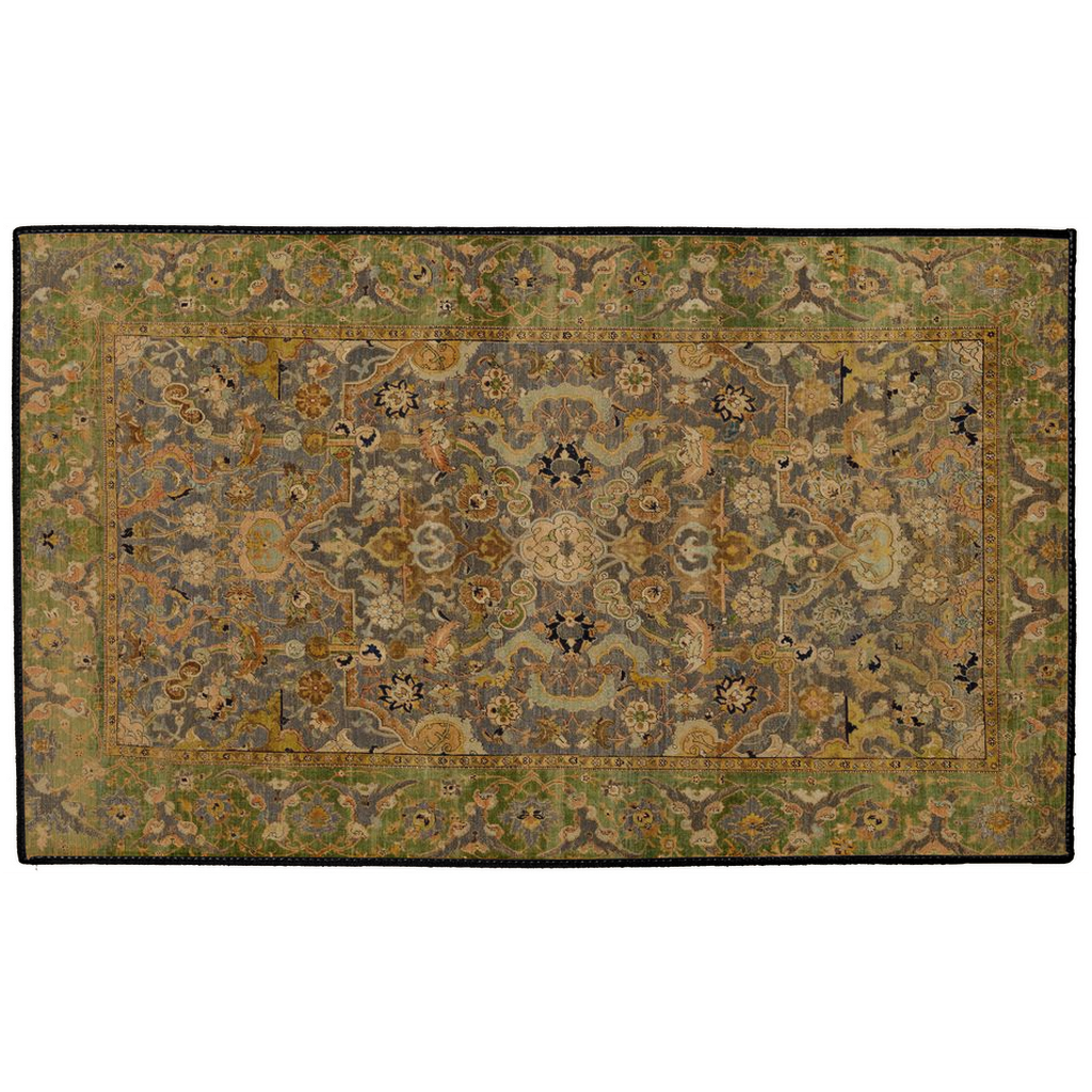 Isfahan Persian Indoor/Outdoor Floor Mat Antique Gold Green